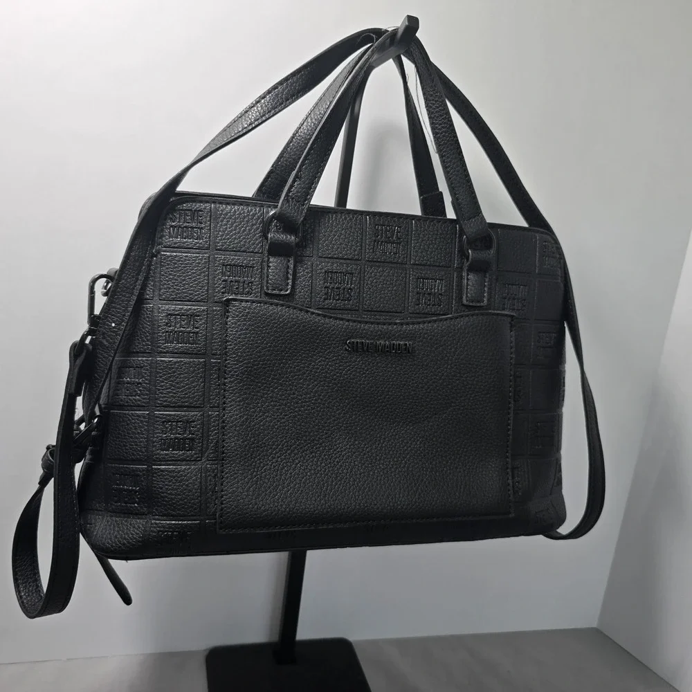 Steve Madden Bsidra Block Logo Satchel Detachable Crossbody Strap Faux Leather